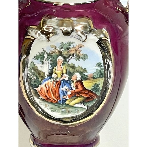 Vintage Porcelain Urn Style Table Lamp Victorian Scene Colonial Couple - Picture 4 of 12